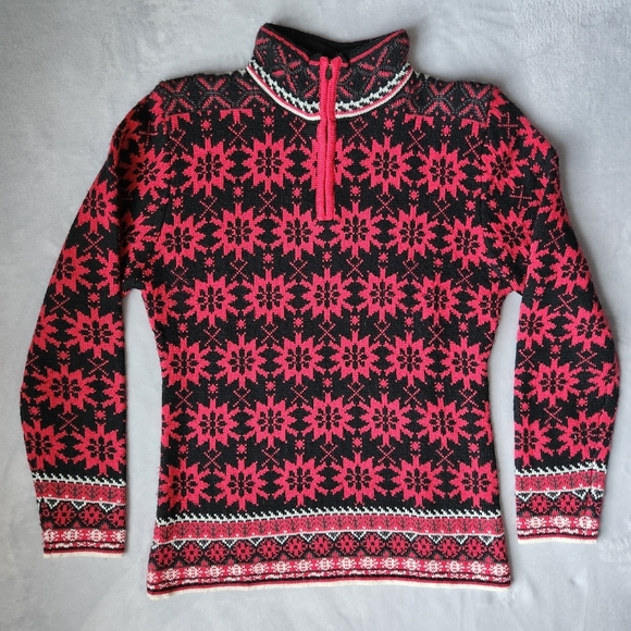 Obermeyer 1/4 Zip Nordic Fair Isle Wool Blend Ski Sweater, Women's Size Medium - Picture 1 of 7